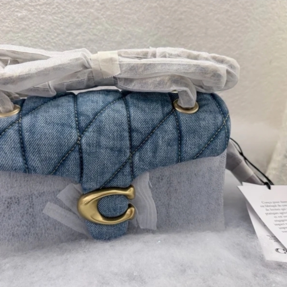 ¡SOLD! Coach Denim Quilted Crossbody Bag with Gold Accent